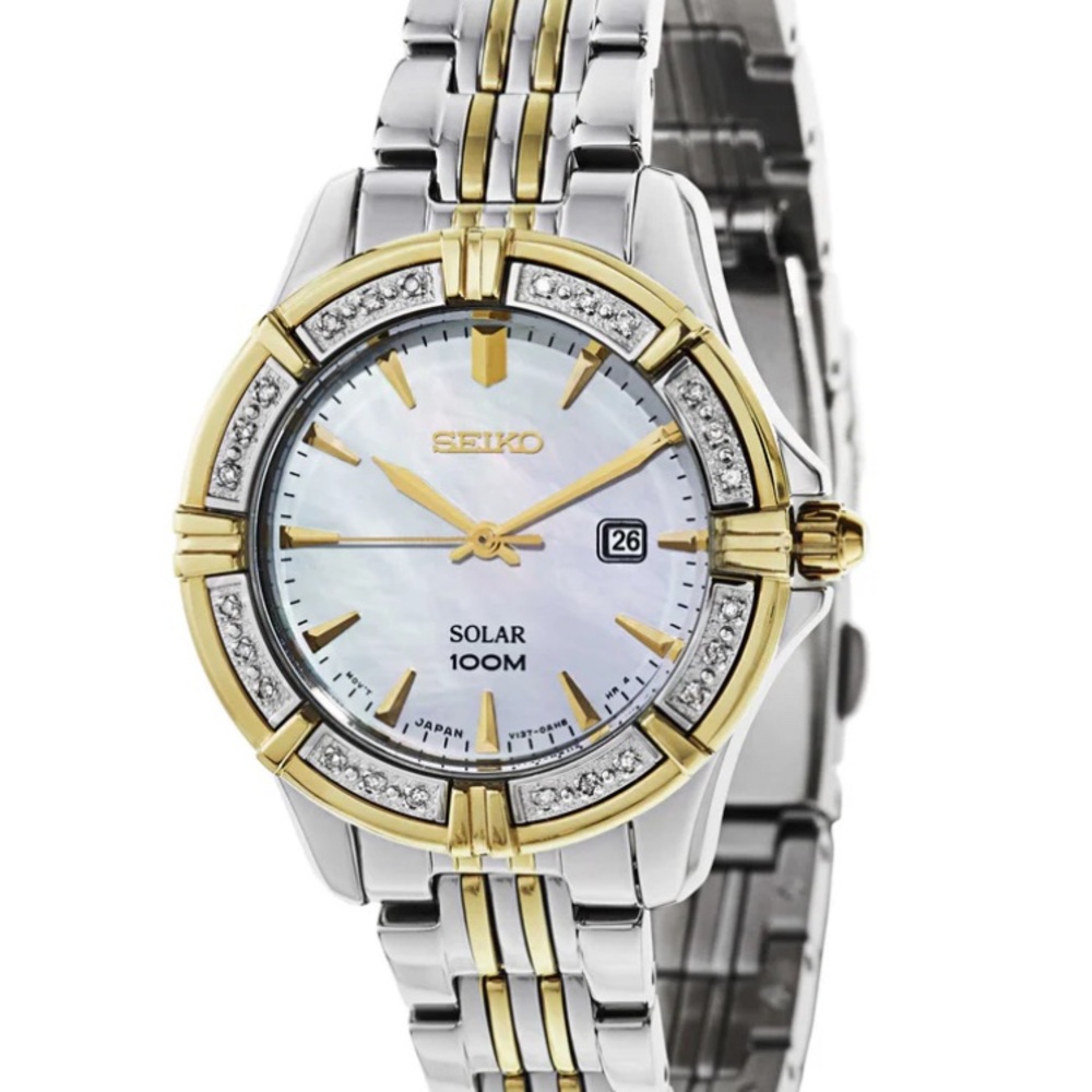Seiko Two-Tone Solar Watch with Diamond Accents.